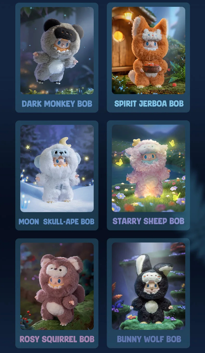 Set of plush toys with different animals in various scenes