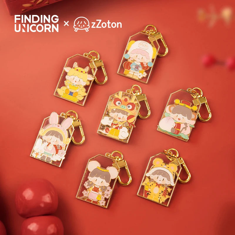 Finding Unicorn zZoton New Year in Apple Village Series Blind Box – Metal Amulet Badge Collectible