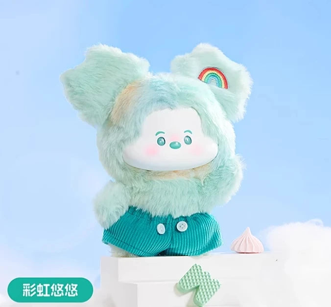 Cute plush toy with a light blue background