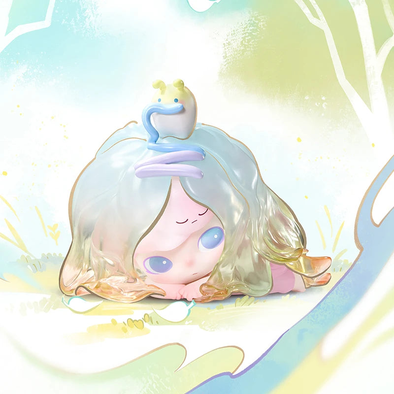 Cartoon character with pastel colors in a serene setting