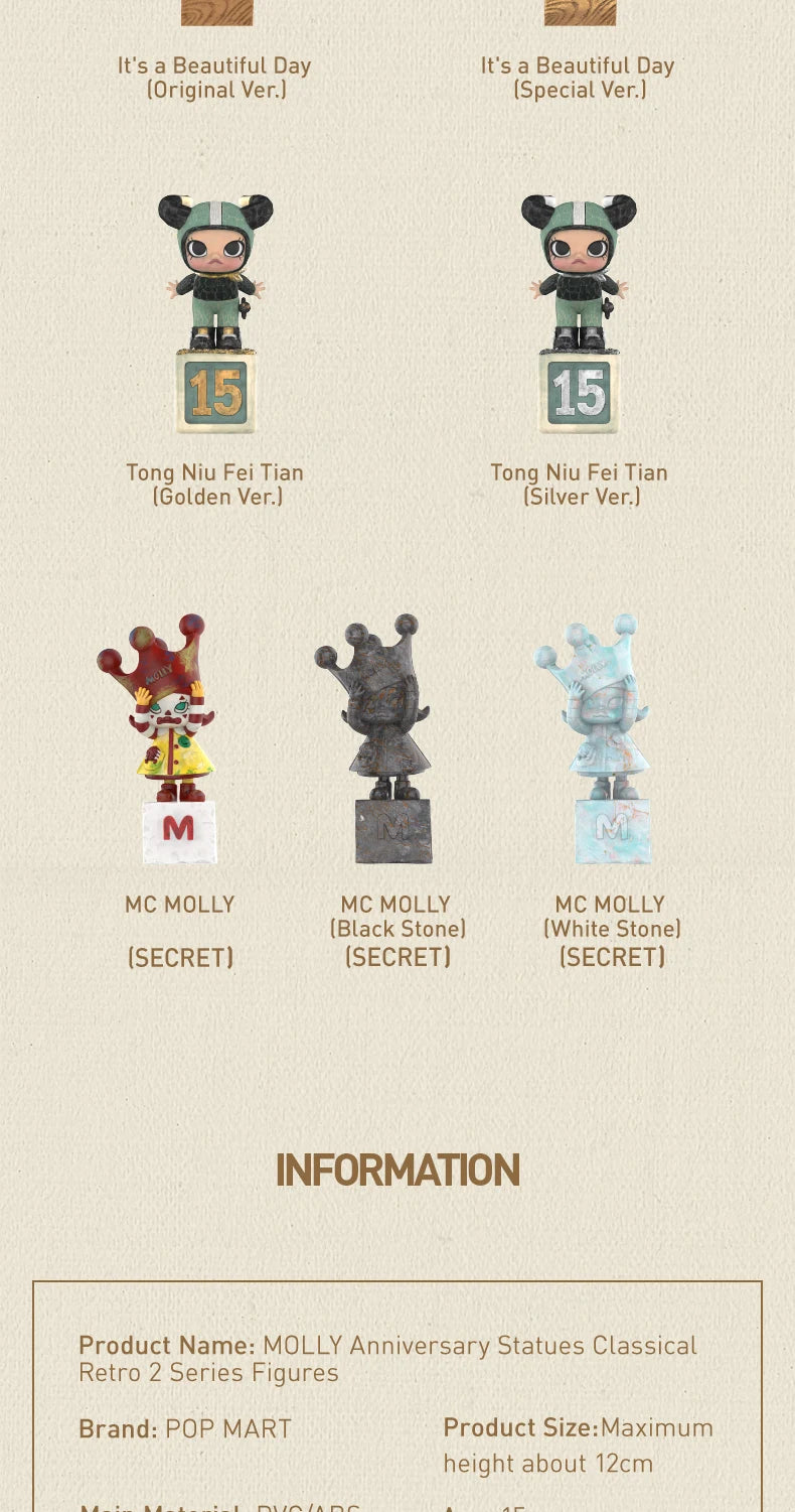 POP MART MOLLY Anniversary Statues Classical Retro 2 Series Blind Box