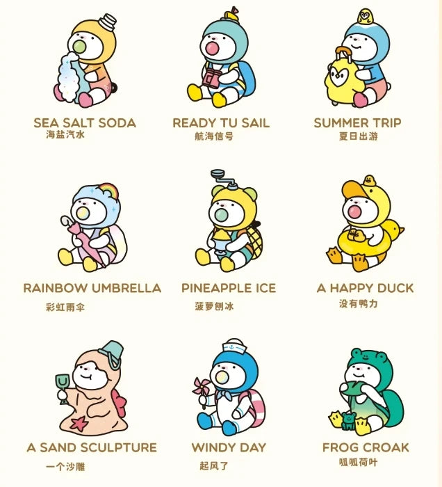 Set of cartoon characters with various themed names on a white background