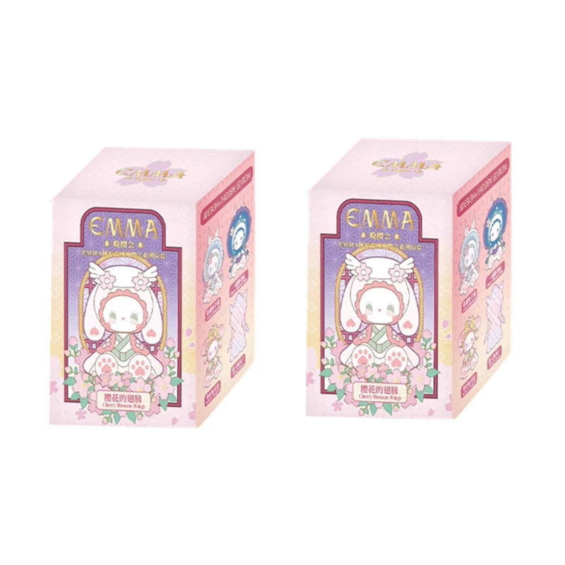 Two pink boxes with a character design and 'Emma' branding on a white background