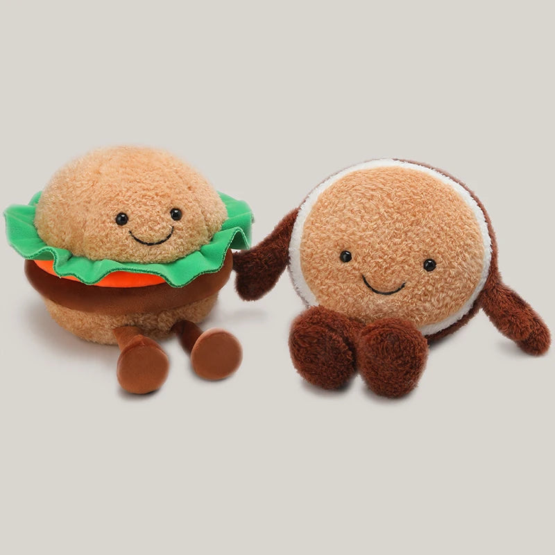 Kawaii Bakery Plush Set – Hamburger, Egg Tart, Toast, Bagel & Dorayaki Plushies