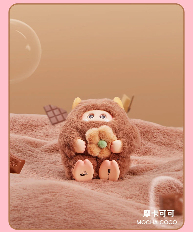 Plush toy with a small plush item on a soft surface, branded 'Mocha Coco'.