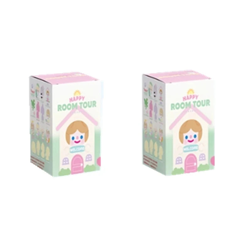 Two boxes with a cartoon character and 'Happy Room Tour' text on a white background
