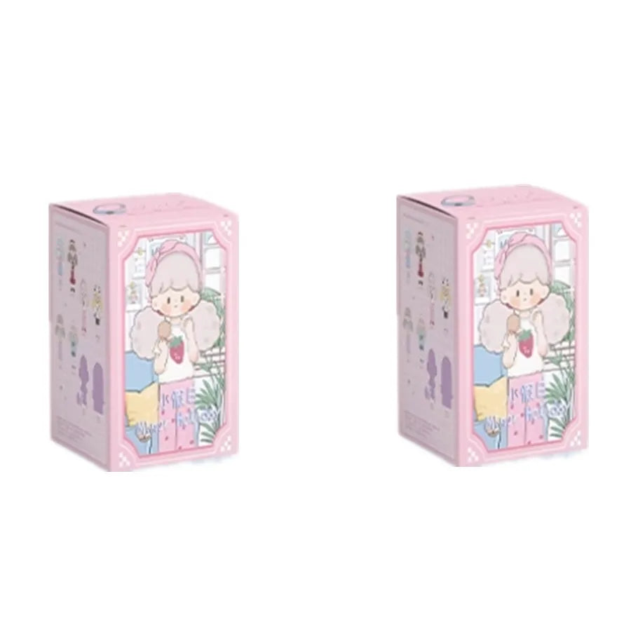 Two pink boxes with a cartoon character on a white background