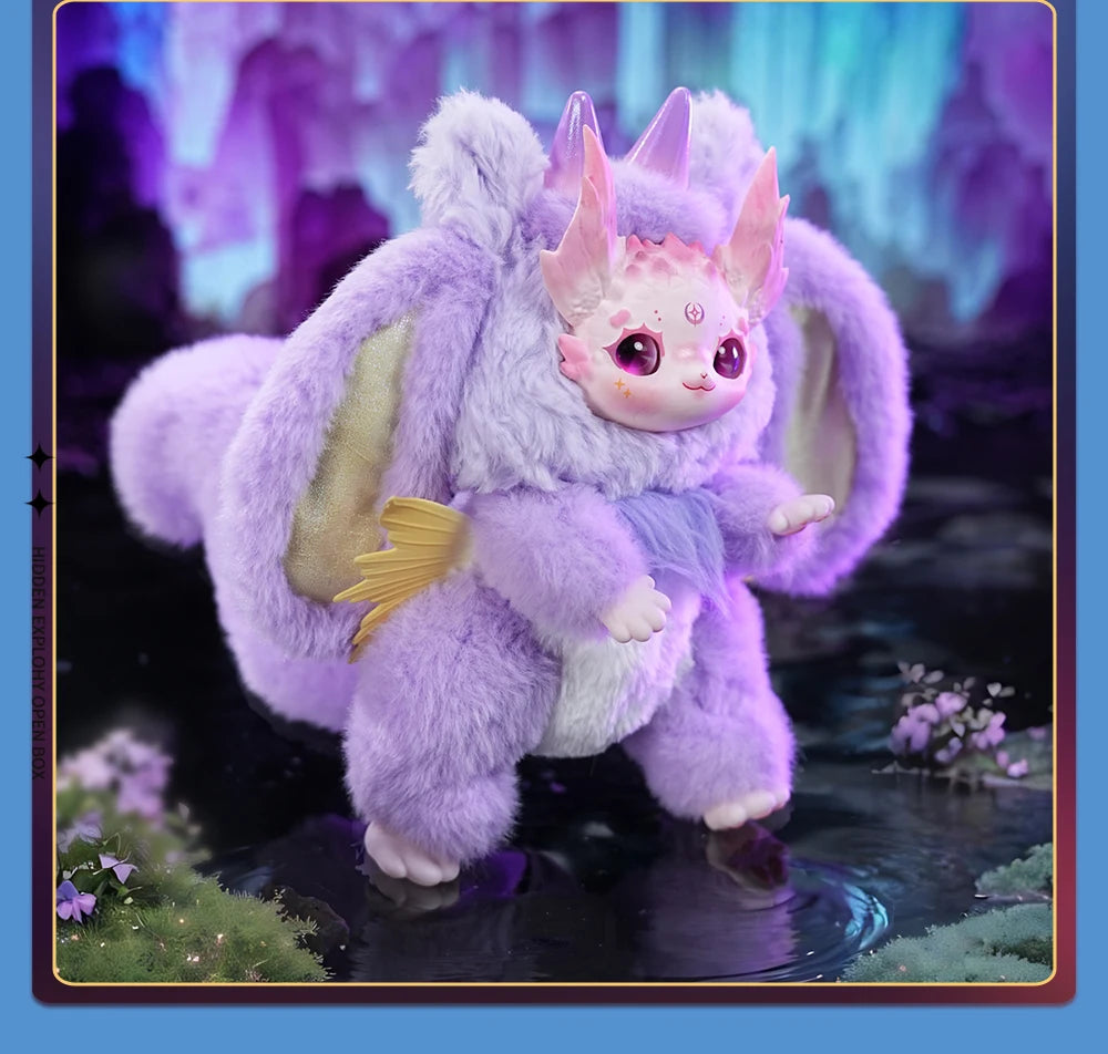 Fantasy creature with purple fur and large ears in a mystical setting