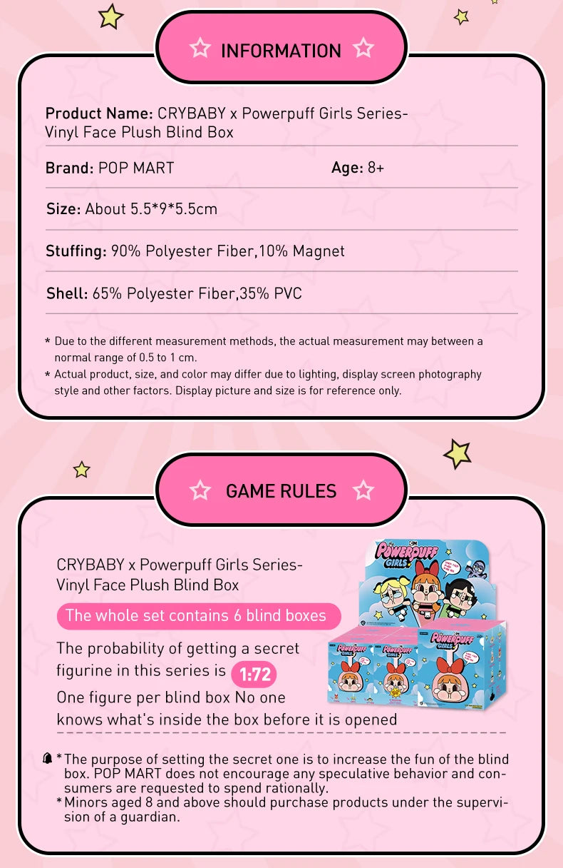 POP MART CRYBABY x Powerpuff Girls Vinyl Face Plush Blind Box