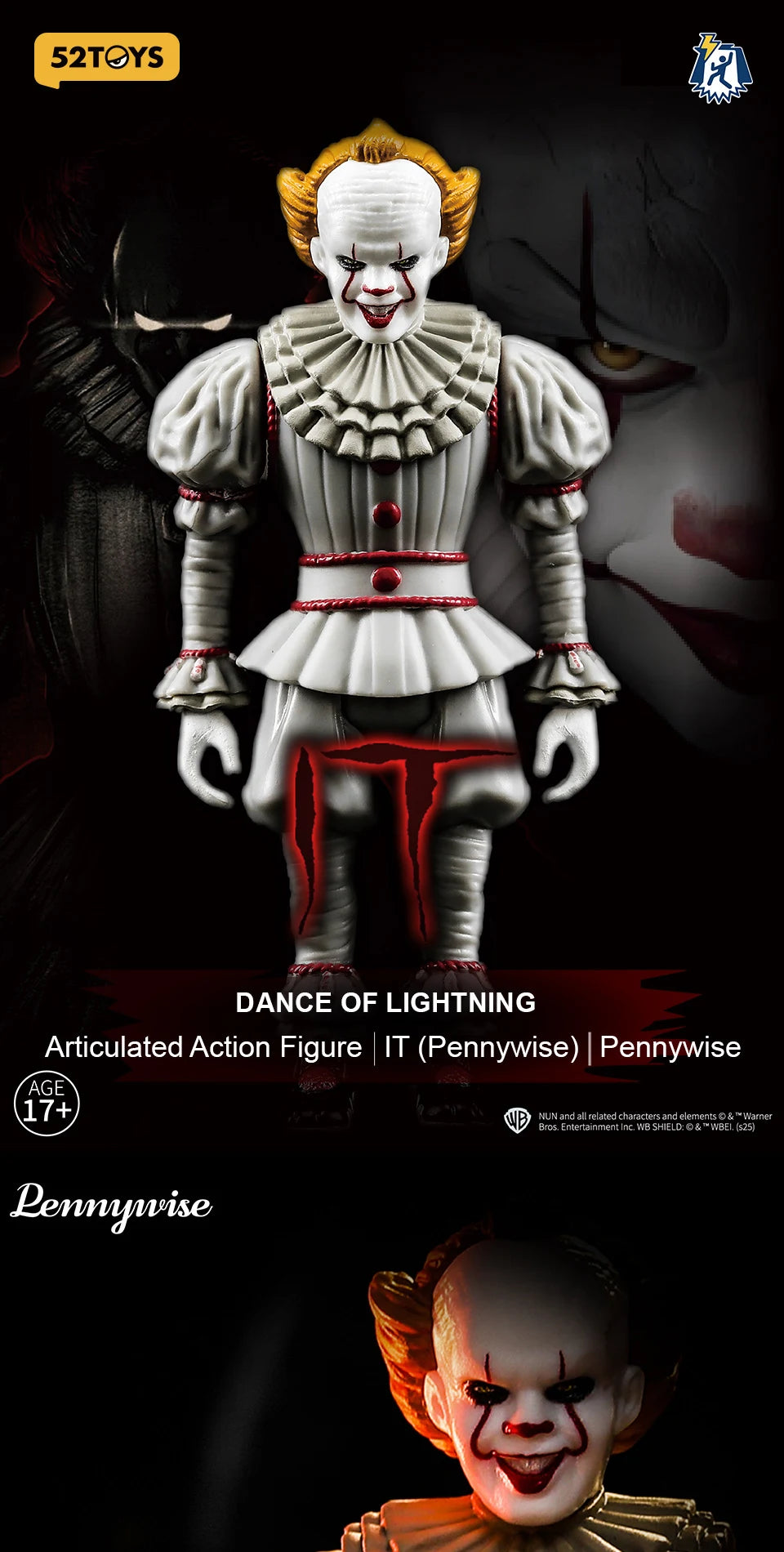 52TOYS Action Figure Dance of Lightning IT-Pennywise, Action Figure Toys, 3.75inch Adjustable Figure Anime Toys Adult Boys Child