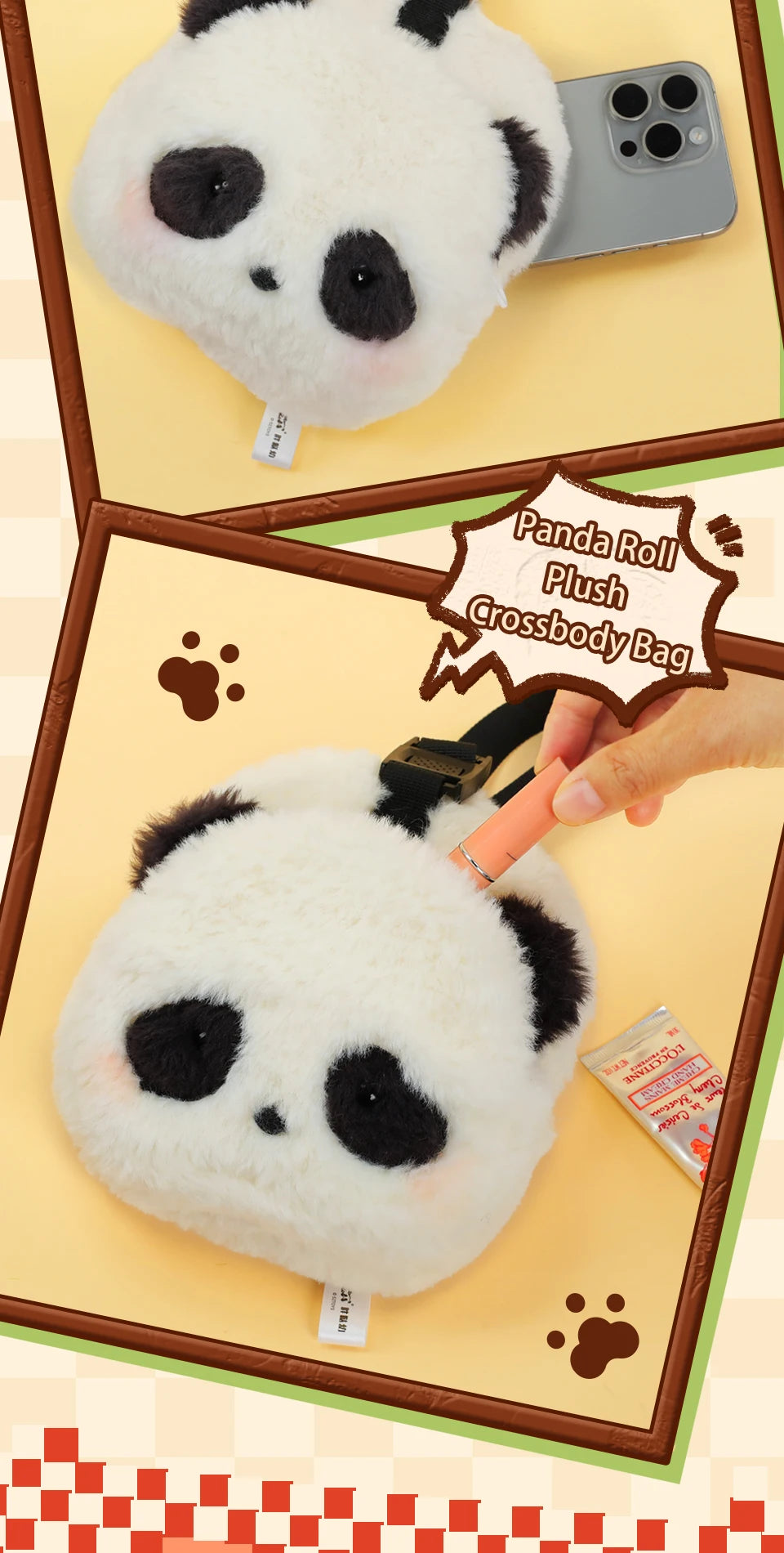52TOYS Panda Roll Plush Crossbody Bag
