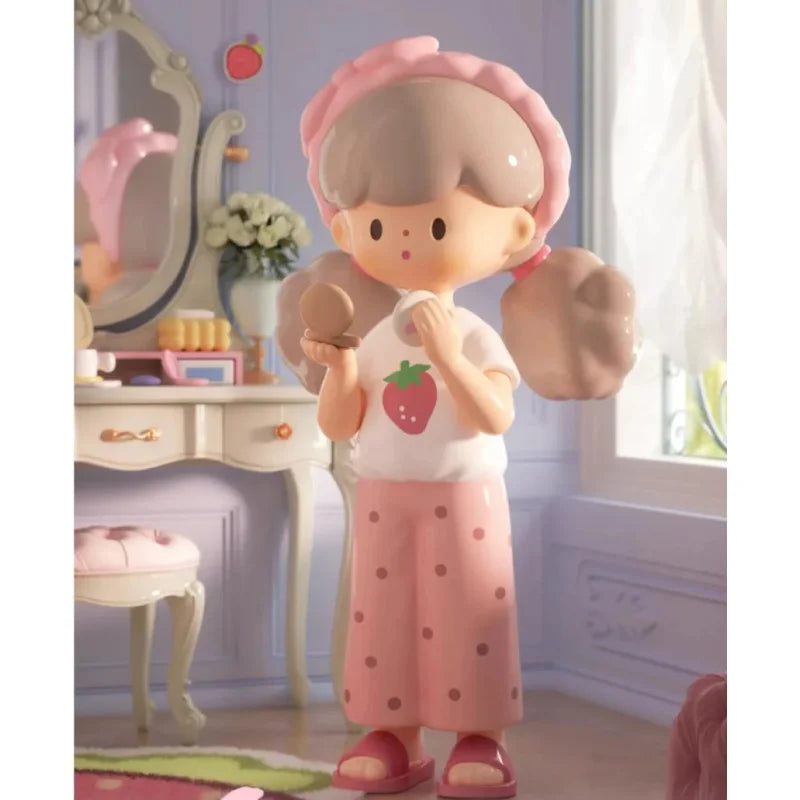 Toy figure in a room with a vanity and mirror