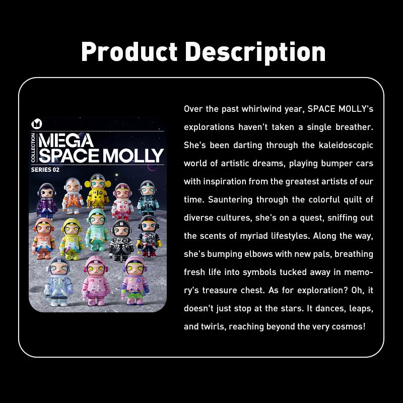 Promotional image for 'Mega Space Molly' with character illustrations and text on a black background.
