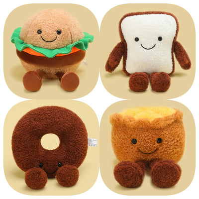 Kawaii Bakery Plush Set – Hamburger, Egg Tart, Toast, Bagel & Dorayaki Plushies