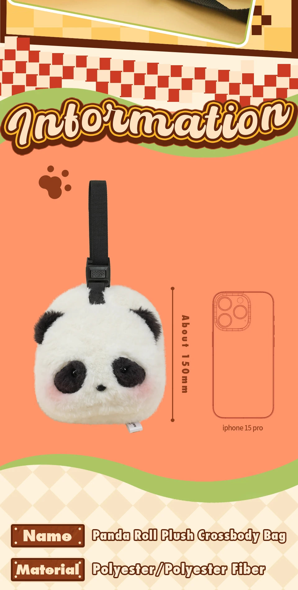 52TOYS Panda Roll Plush Crossbody Bag