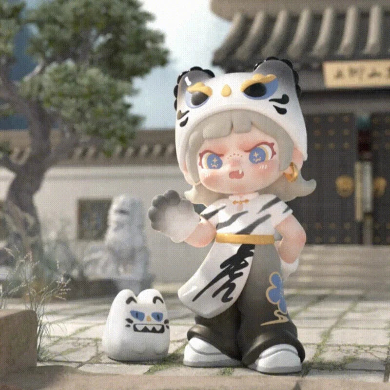 Animated character with cat-like features in a traditional setting
