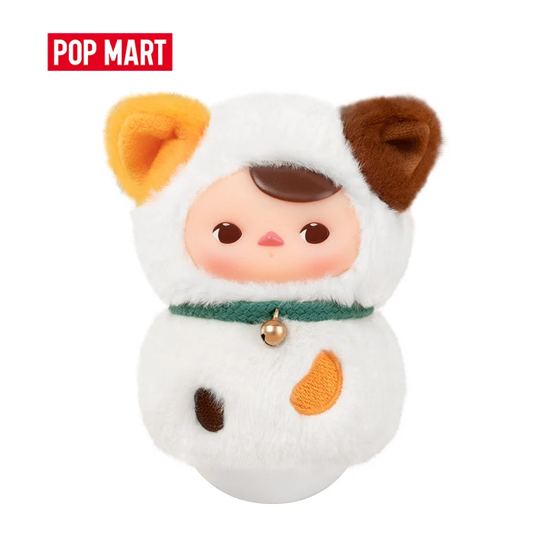 Plush toy with animal ears and a bell, branded with Pop Mart on a white background