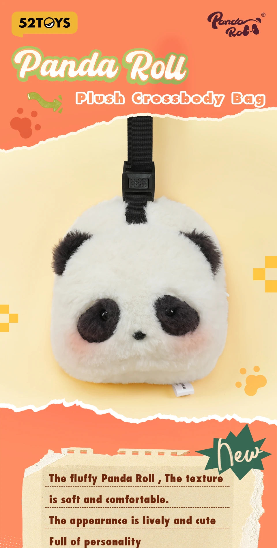 52TOYS Panda Roll Plush Crossbody Bag