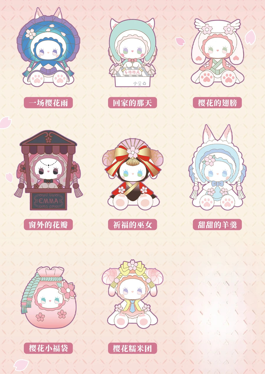 Set of cute cartoon characters with various poses and expressions on a pink background.