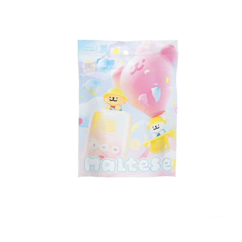 Maltesers candy bag with cartoon characters and a pink candy on a white background