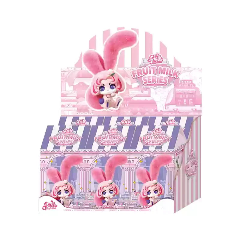 Fruity Milk Series packaging with a pink character on a white background