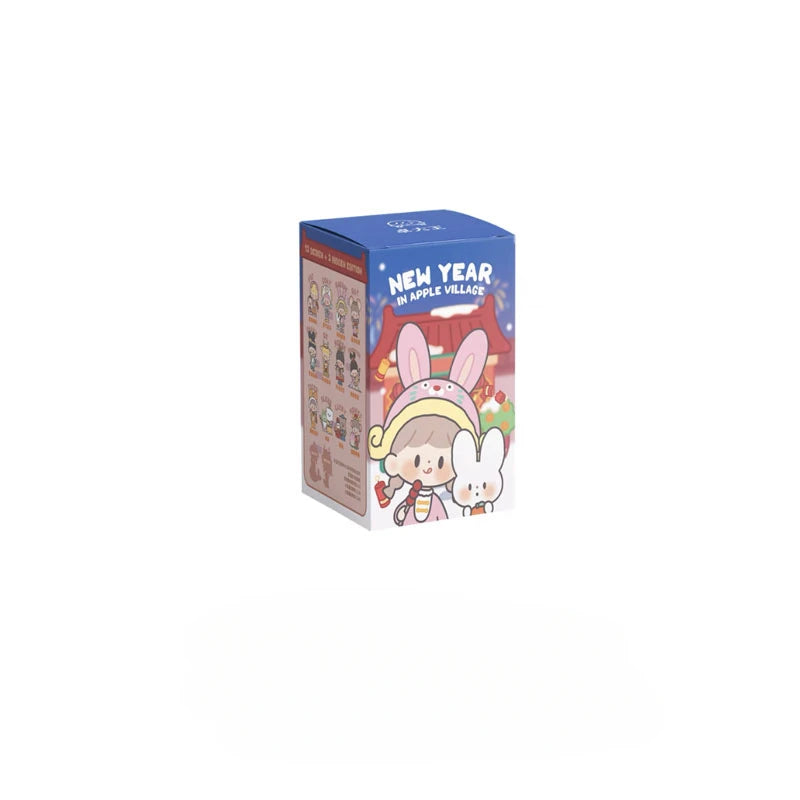Cardboard box with cartoon character and 'New Year' text on a white background
