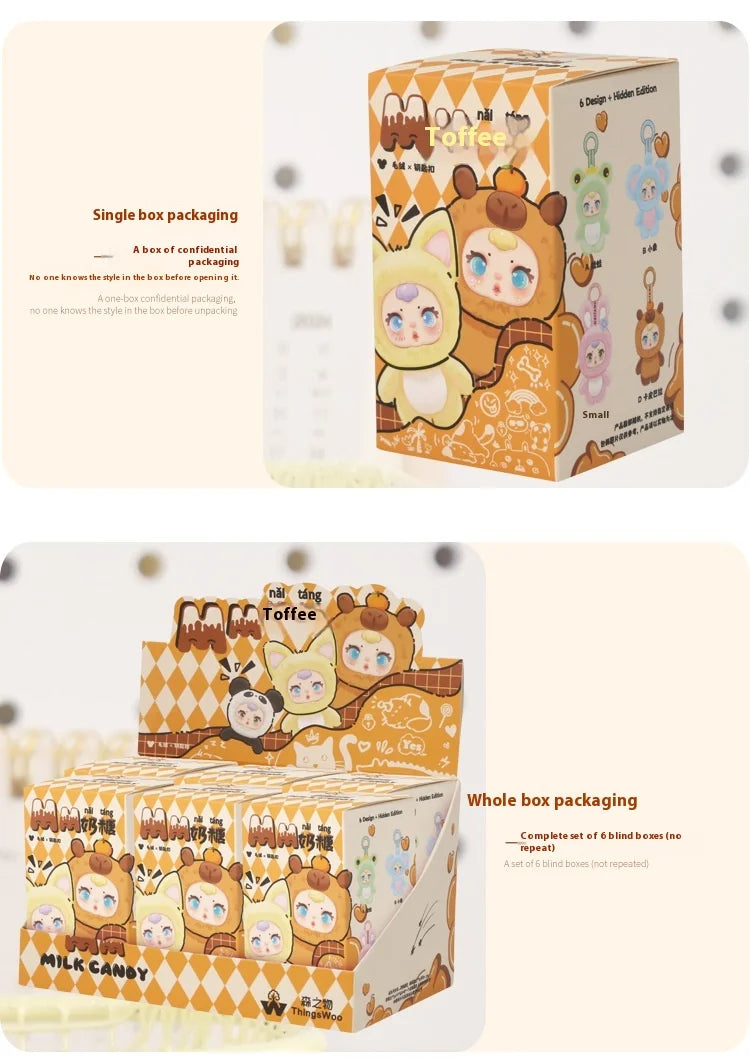 Cartoon character packaging with 'Toffee' branding on a light background