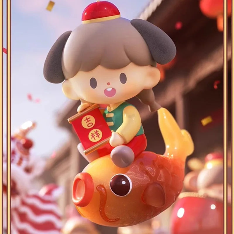 Animated character on a goldfish with a red background