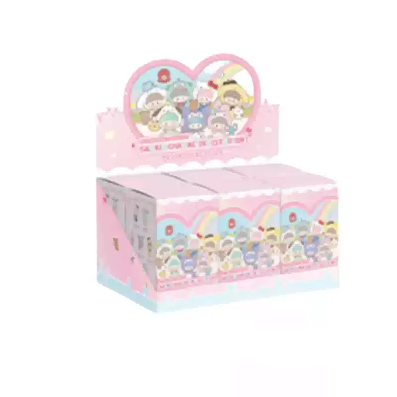 Cartoon character packaging with a pink border on a white background