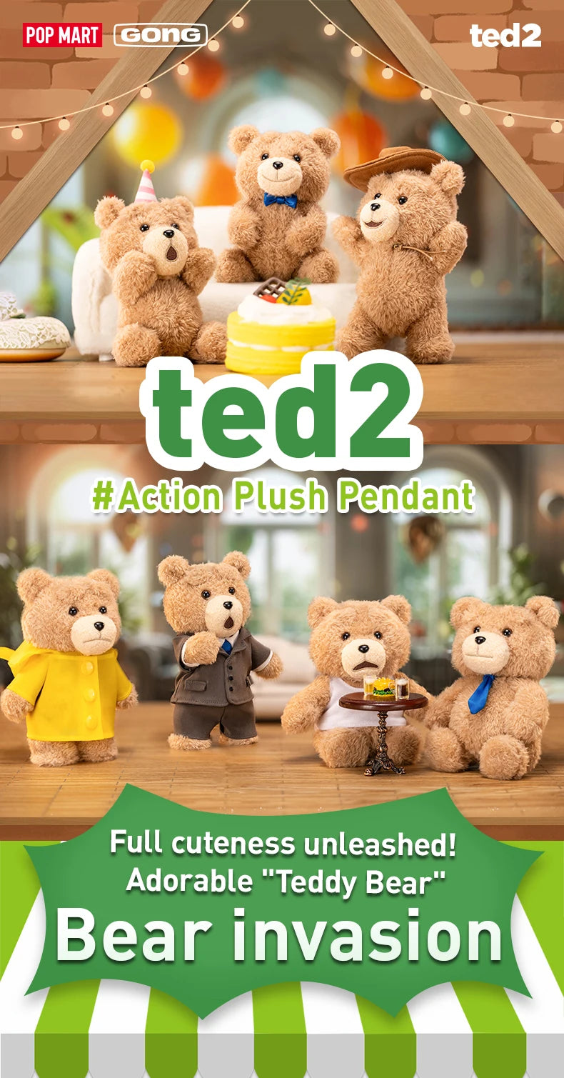 POP MART Ted2 Teddy Bear Action Plush Pendant Blind Box