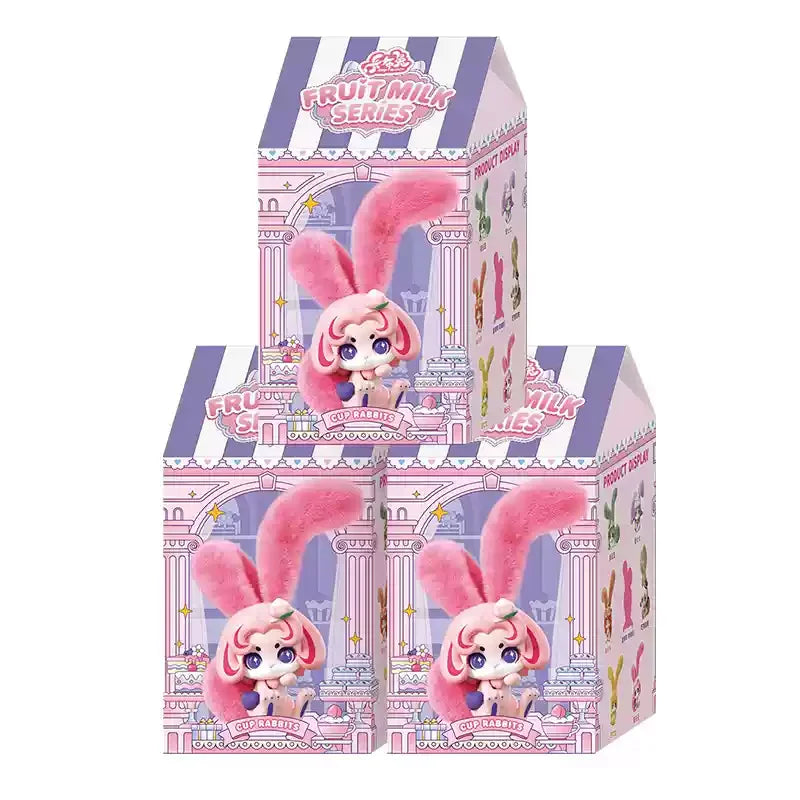 Fluffy Milk Series toy packaging with a pink character on a white background
