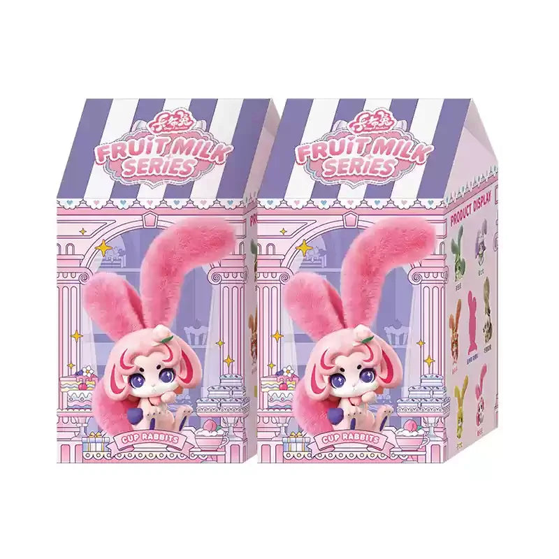 Fruit Milk Series packaging with a pink bunny character on a white background