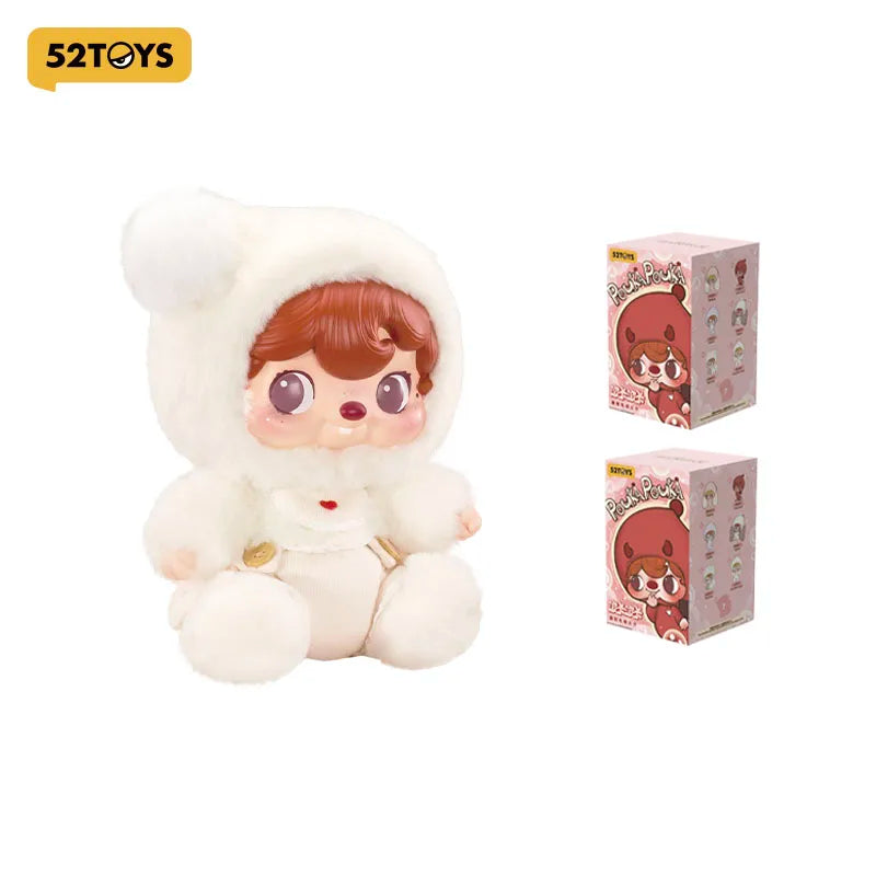 Plush toy in a white outfit with a matching box on a white background, featuring the 52Toys brand.