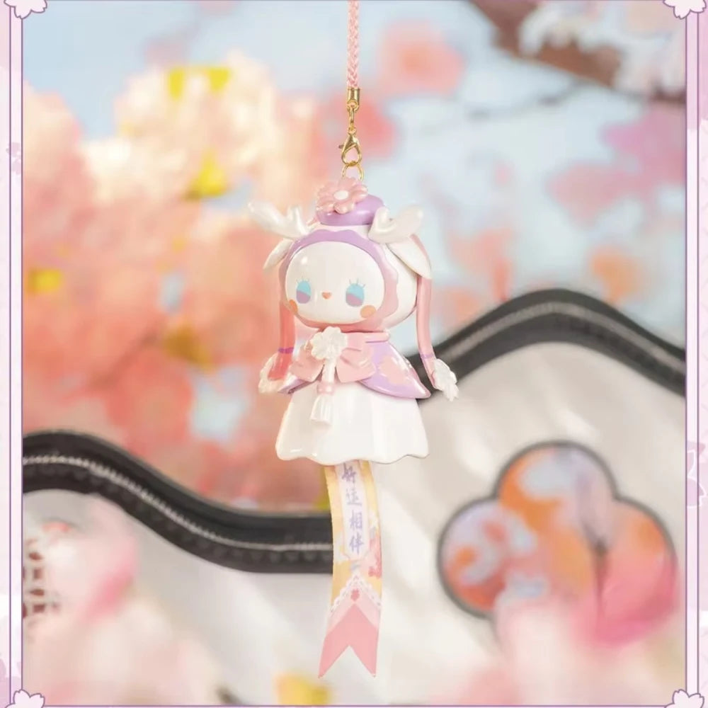 Kawaii character charm with cherry blossoms in the background