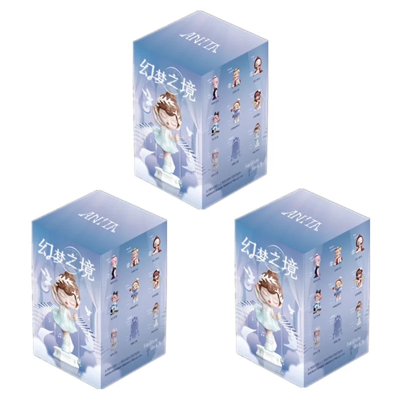 Three blue boxes with cartoon characters on a white background