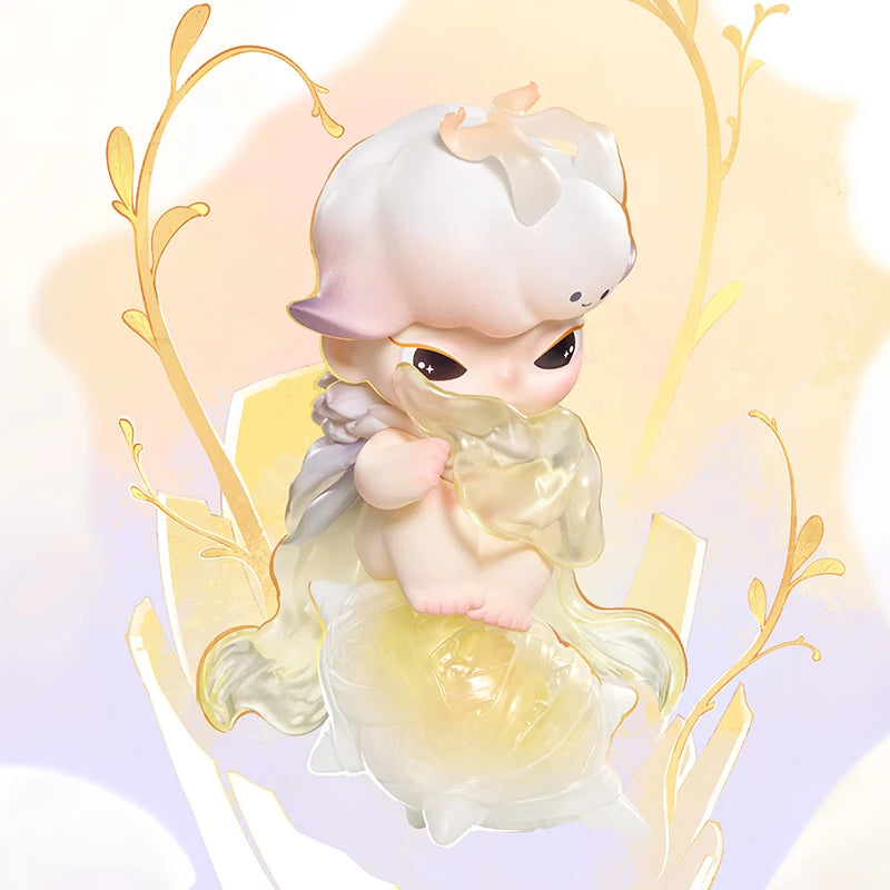 Cute animated character with a pastel color scheme on a light background