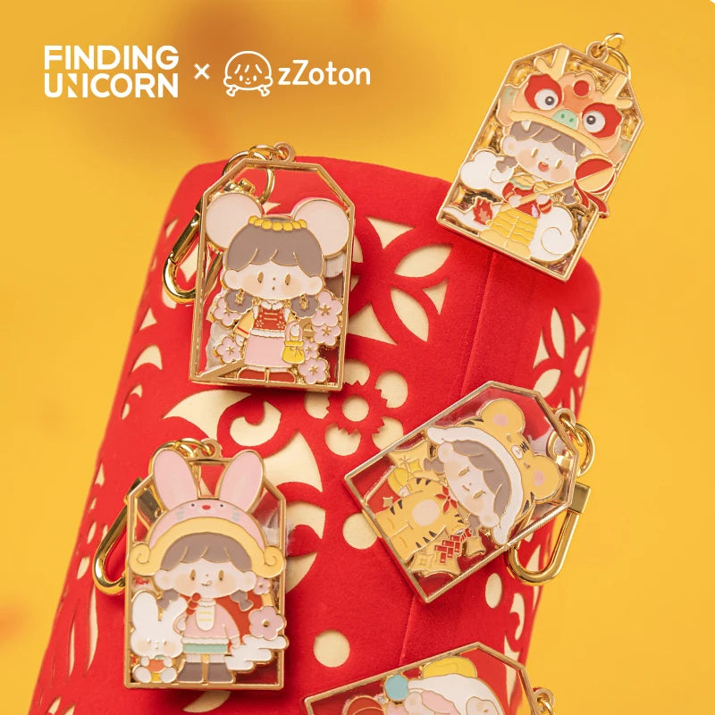 Finding Unicorn zZoton New Year in Apple Village Series Blind Box – Metal Amulet Badge Collectible