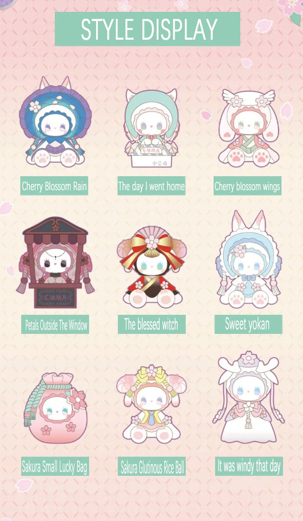 EMMA Secret Forest Blind Box – Evening Sakura Viewing Kawaii Collectible Figures (1, 3 or Full Set of 8)