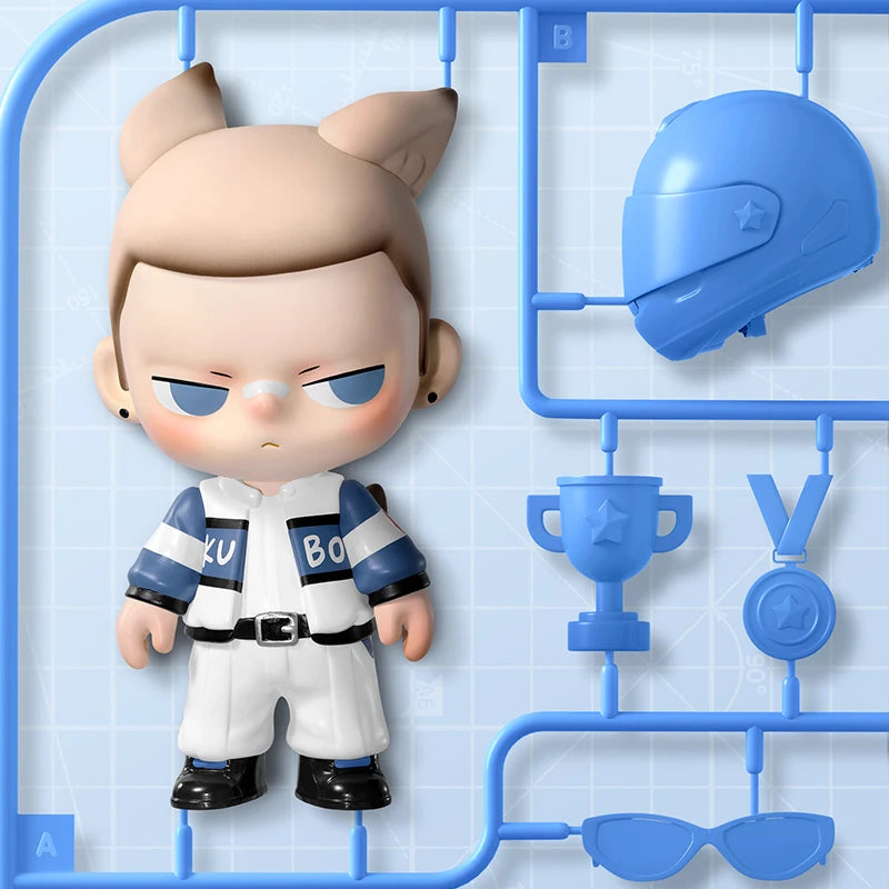 POP MART KUBO 24/7 YOU blind box figure with accessories on a blue grid background