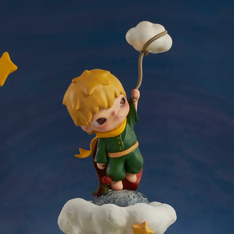 POP MART Hirono × Le Petit Prince figure on a rock, with a rose, holding a cloud