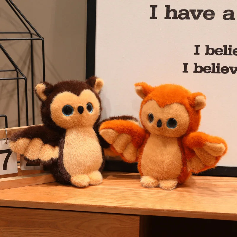 Orange&Brown Owl Plush Toy Kawaii Stuffed Animal with Big Sparkly Eyes side view