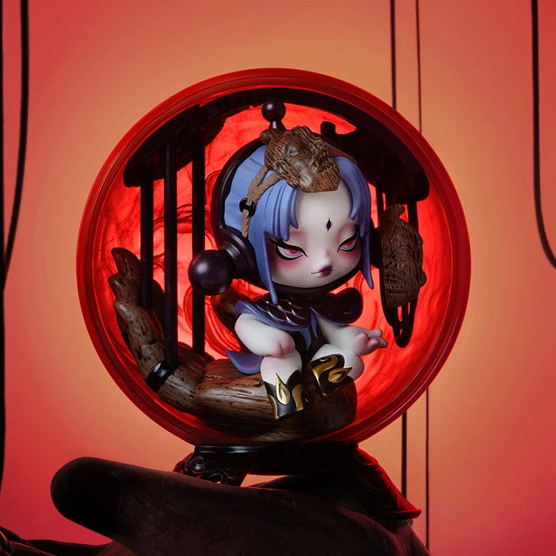Decorative figurine with a red circular background