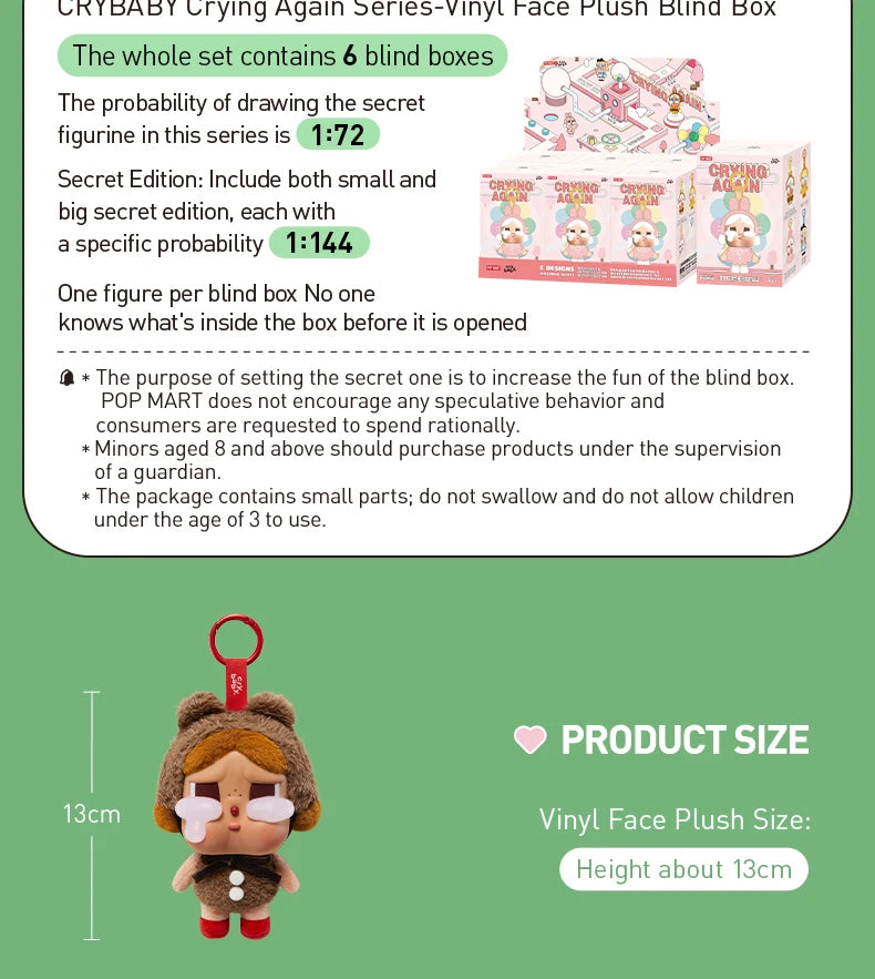 POP MART CRYBABY Crying Again Vinyl Face Plush Blind Box