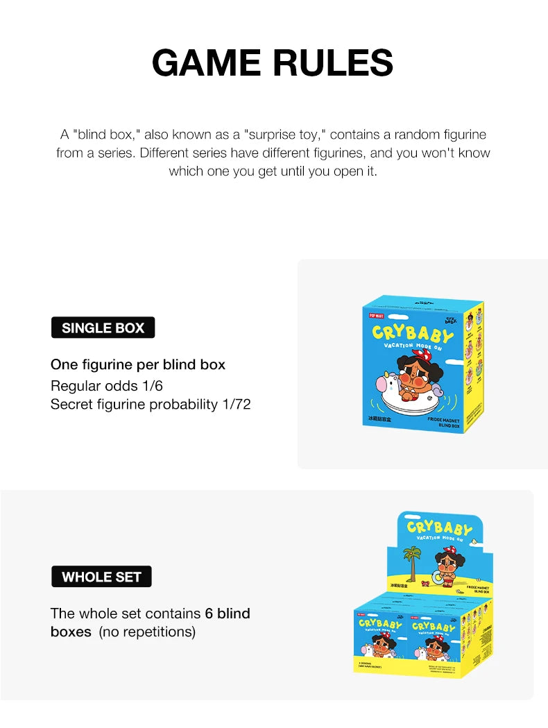 POP MART CRYBABY Vacation Mode On Series Fridge Magnet Blind Box