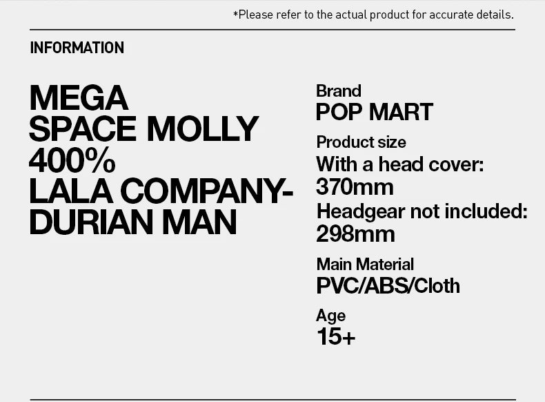 POP MART MEGA SPACE MOLLY 400% LALA COMPANY Durian Man Limited Edition