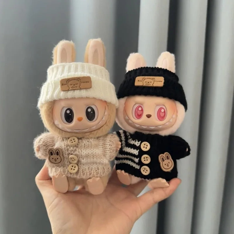 Labubu 17cm Doll Clothes & Accessories | Luxury Outfit with Sweater, Hat, Backpack, Mini Bag