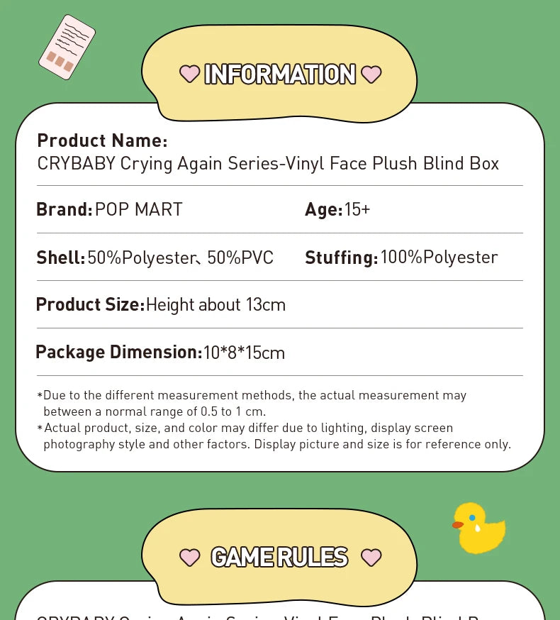 POP MART CRYBABY Crying Again Vinyl Face Plush Blind Box