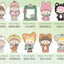 Set of cartoon characters with various poses and accessories on a green background