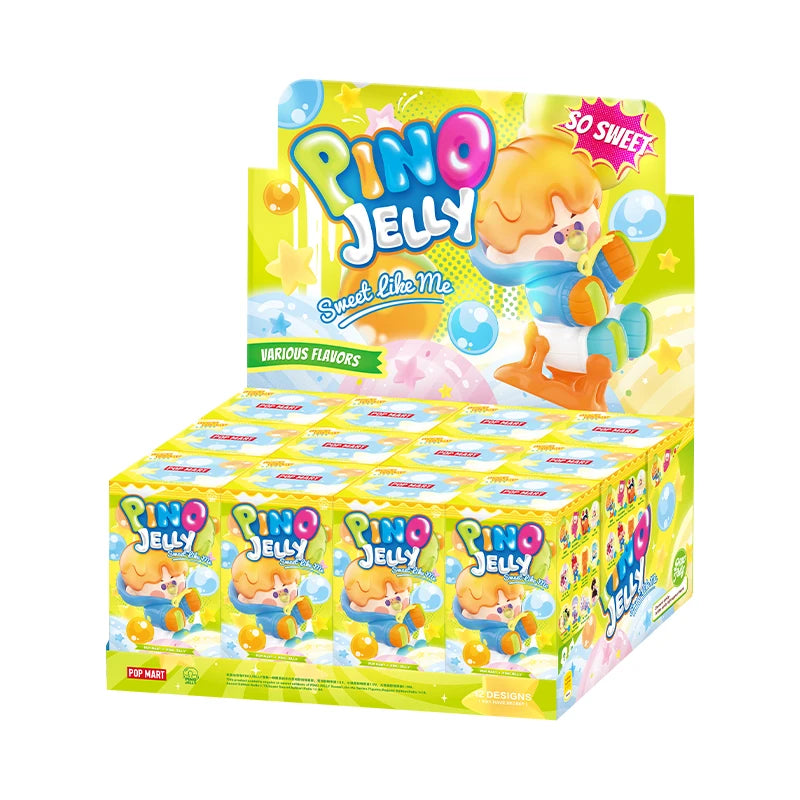 Box of Pino Jelly with colorful design and character illustration on a white background