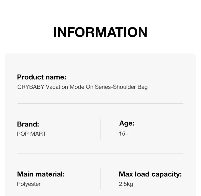 POP MART CRYBABY Vacation Mode On Shoulder Bag